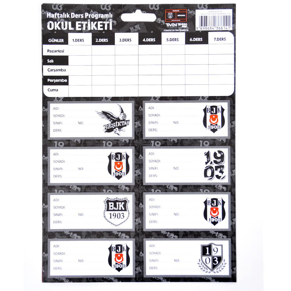 Defter Etiketi - BJK Lisanslı Ders Programlı Defter Etiketi 24'lü | ID5317 