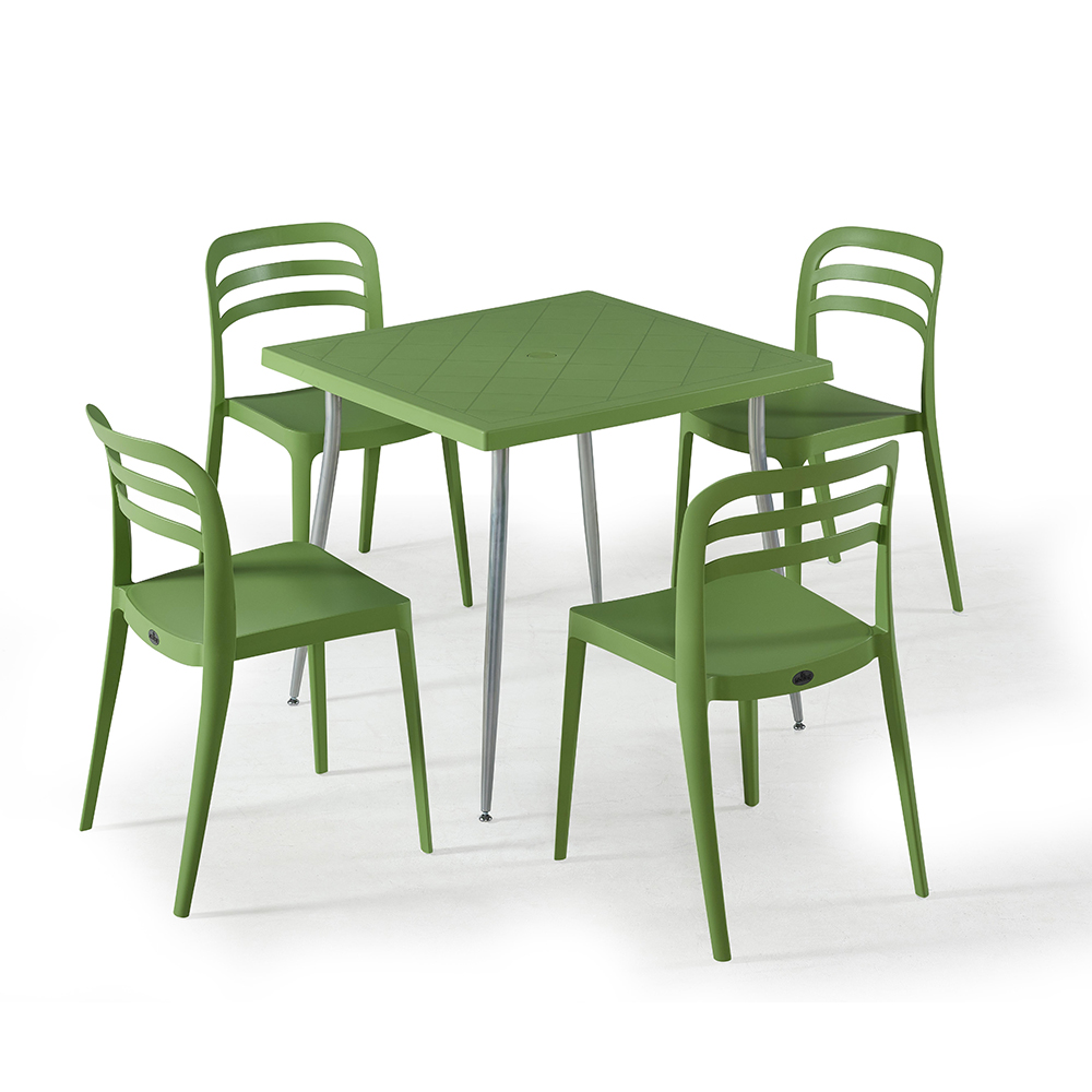 Alezy Carmen Masa Takımı 80x80 Masa + 4 Adet Aspen Renkli Sandalye Yeşil | ID6394