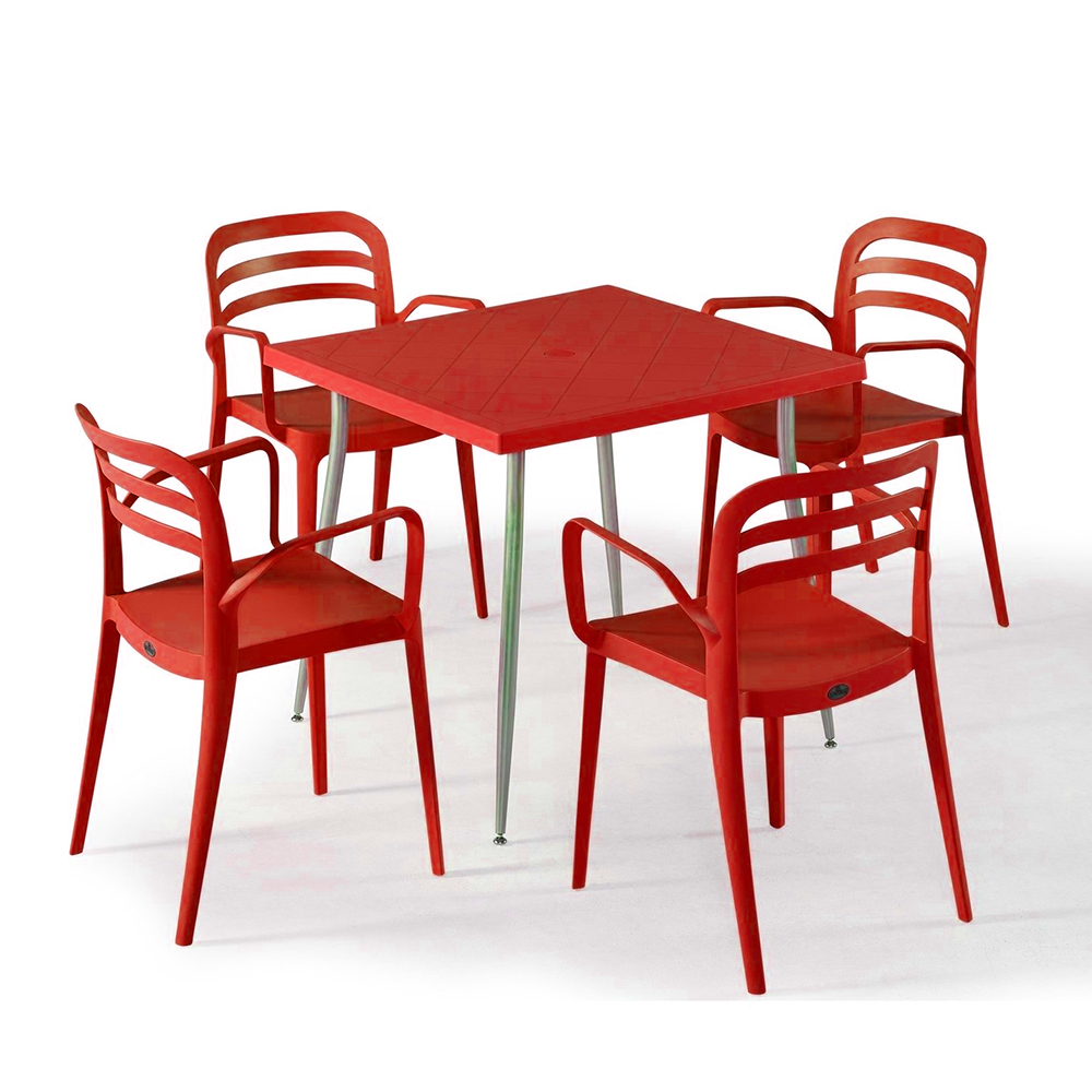 Alezy Carmen Masa Takımı 80x80 Masa + 4 Adet Aspendos Renkli Sandalye Kırmızı | ID6399